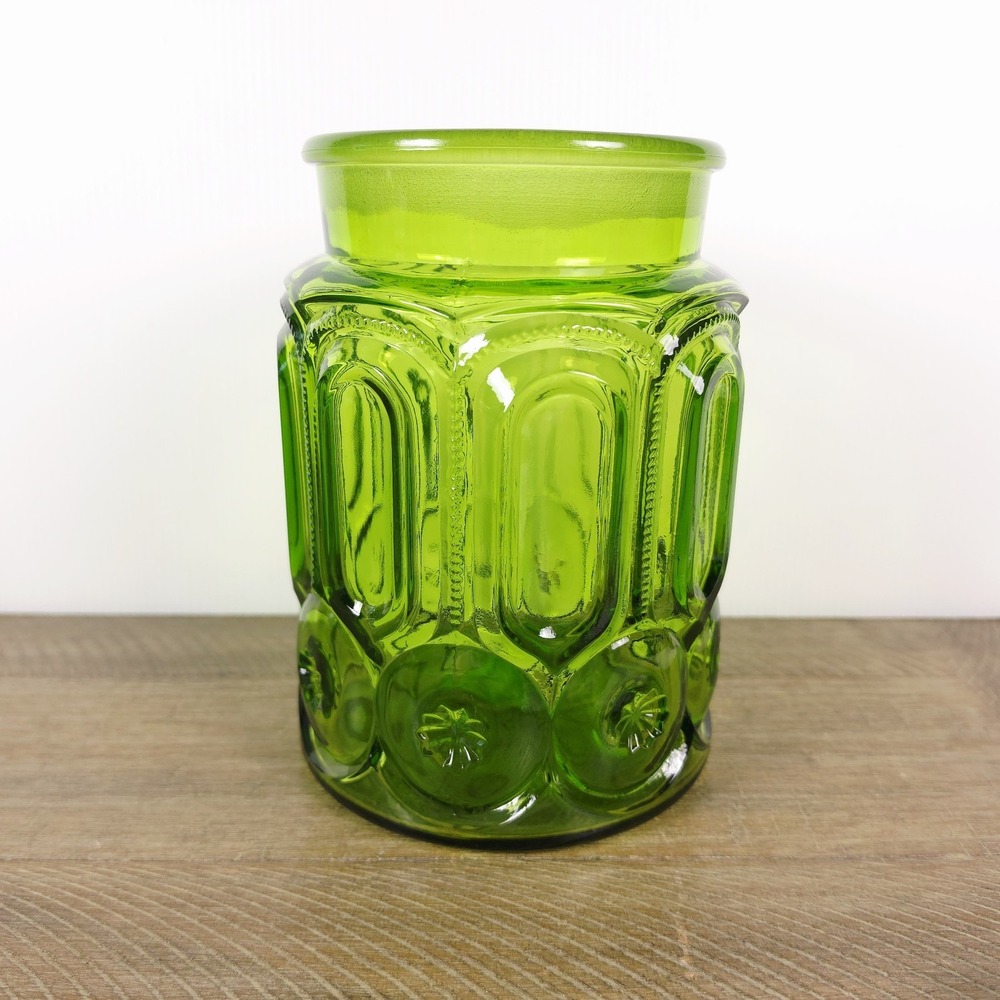 LE Smith Moon & Stars Green Canister 7.5 inch Glass Apothecary Jar NO LID